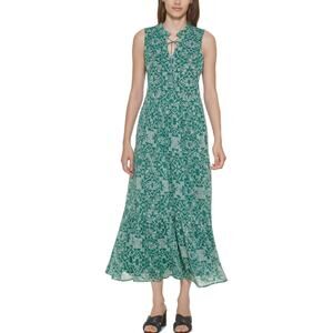 Calvin Klein Womens Chiffon Tiered Maxi Dress Womens 14 Green Easter Spring
